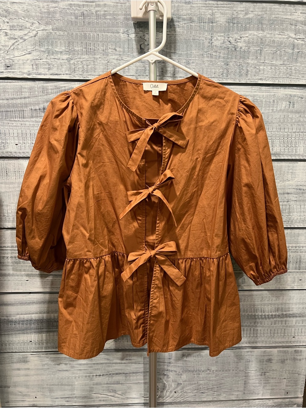 Oddi Rust Tie-Front Peplum Tunic Top